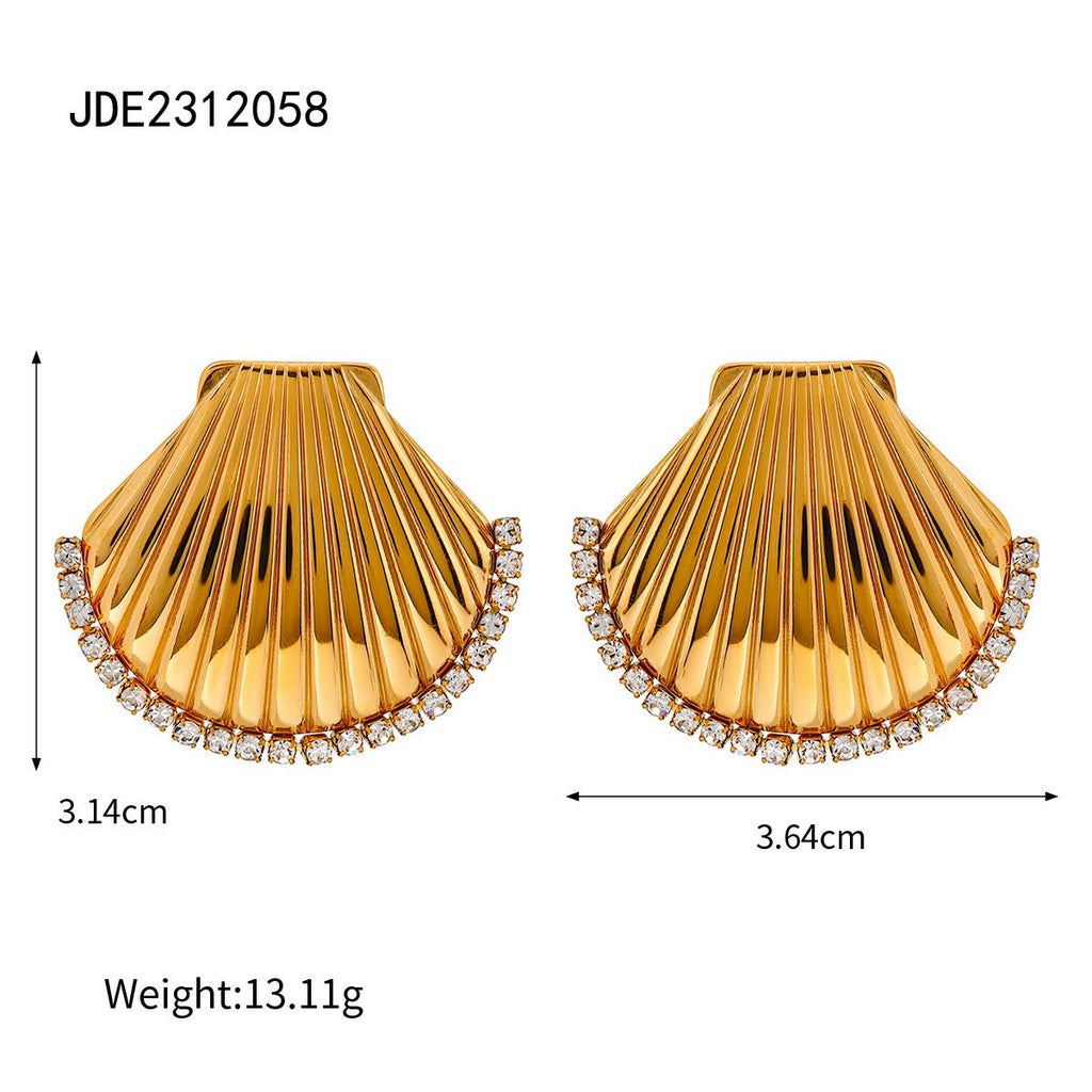 Rhinestone Scallop Shell Earrings