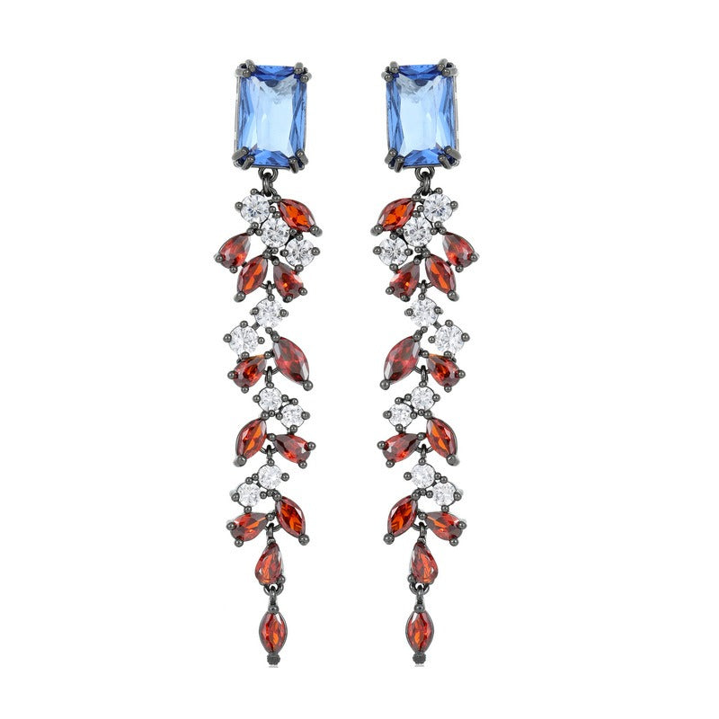 Zircon Inlaid Leaf Tassel Earrings